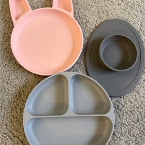 Kids Silicone Mealtime Set – Pink & Gray